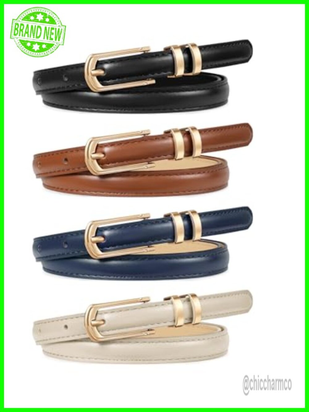 4 Pack Women's Skinny PU Leather Belts Thin Waist Gold Buckle Jeans